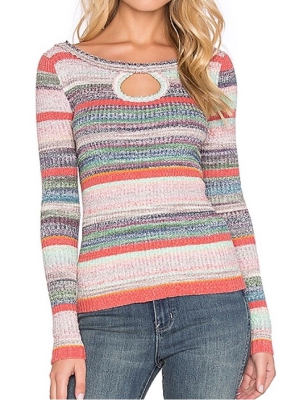 FREE PEOPLE Sunshine Dreamer Striped Keyhole Sweater, multicolored